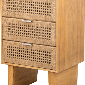 Sengebord Nordlys Furniture Merida - natbord sidebord i natur med håndflettet reb & 3 skuffer - 71Ã45Ã36 cm